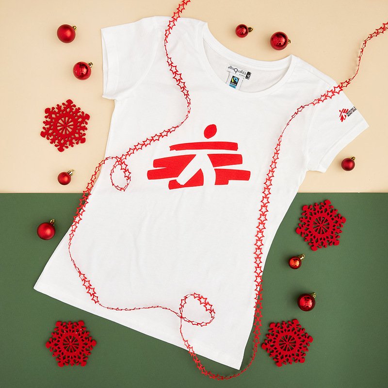 T-shirt donna bianca con omino MSF