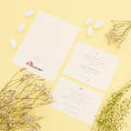 Partecipazione con invito e lista nozze bianca con foglie