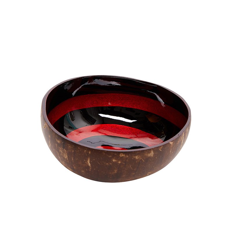 Ciotola di cocco laccata con spirale rossa