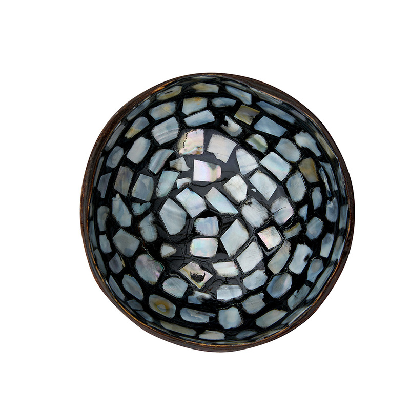 Ciotola di cocco laccata nera e madreperla