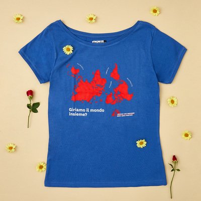 T-shirt donna indaco Giriamo il mondo insieme?