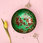 Ciotola di cocco laccata verde fiori rossi