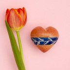 Cuore di pietra saponaria arancio con ramo blu