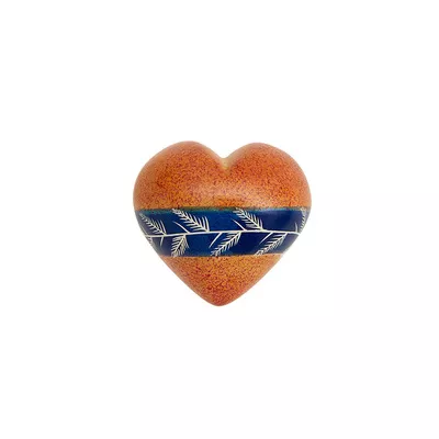 Cuore di pietra saponaria arancio con ramo blu