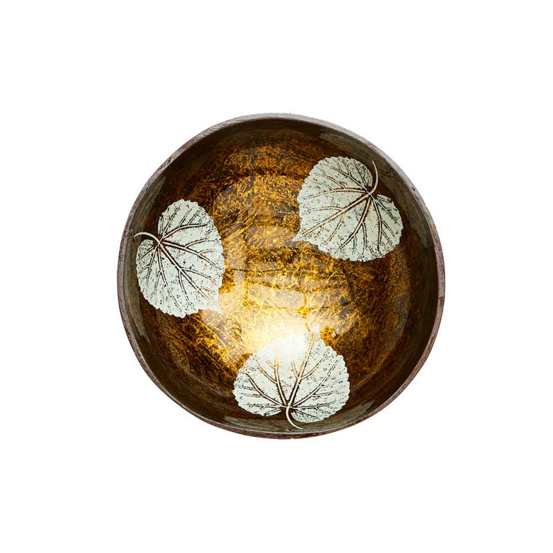 Ciotola di cocco laccata con foglie oro