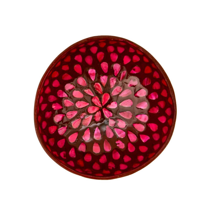 Ciotola di cocco laccata fiore madreperla fucsia