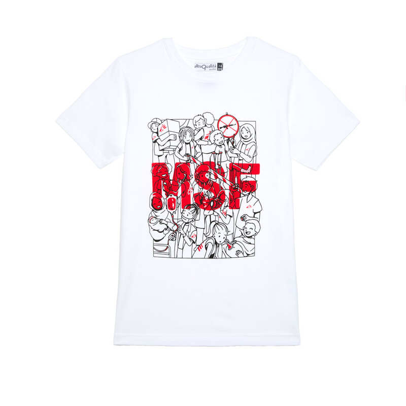 T-shirt bimbo bianca con fumetto MSF