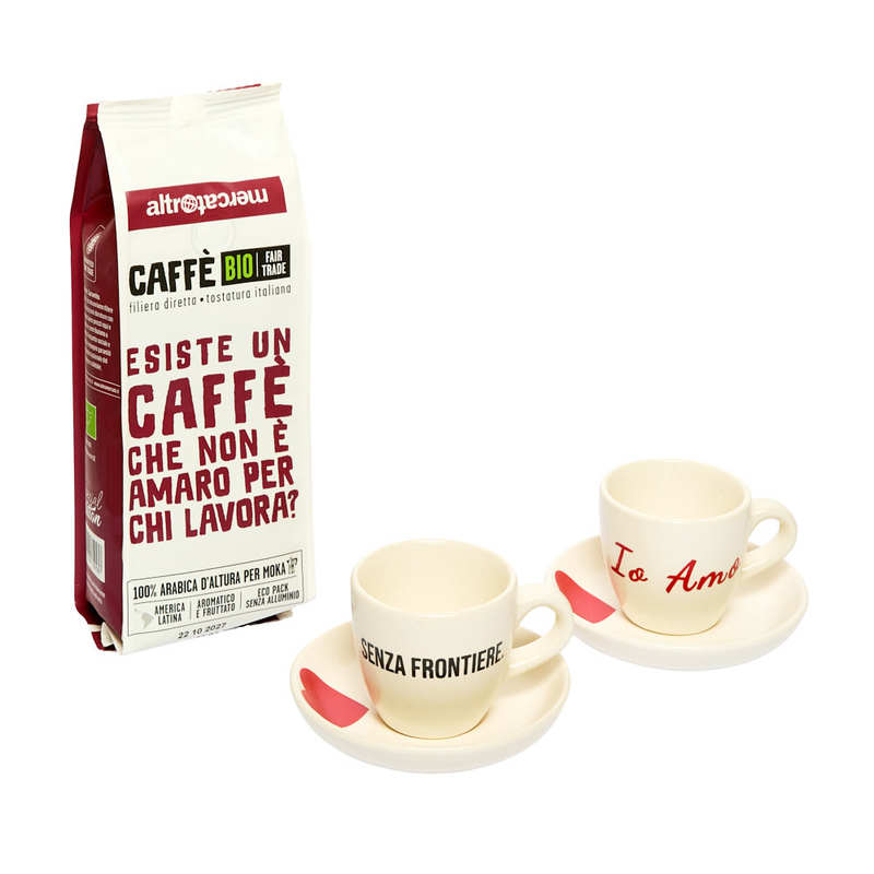 Cesto natalizio con caffè e 2 tazzine